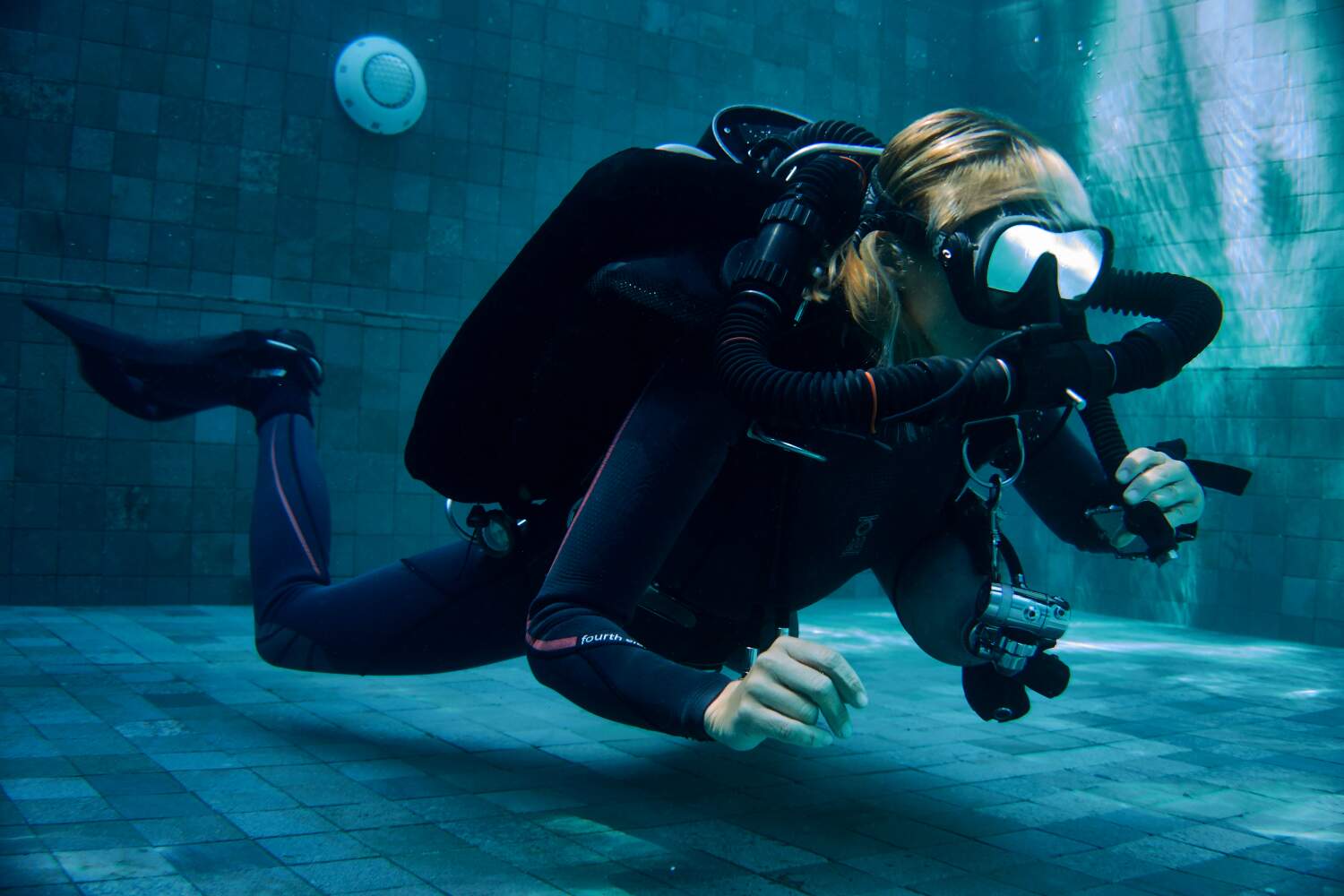 Diver training with professional scuba equipment